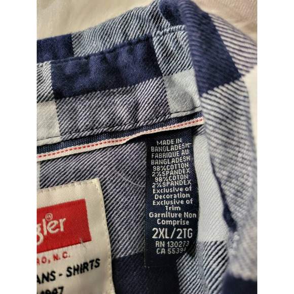 Wrangler Mens Button-Up Shirt Blue White Checkered Long Sleeve Pocket Knit 2XL - Picture 5 of 5
